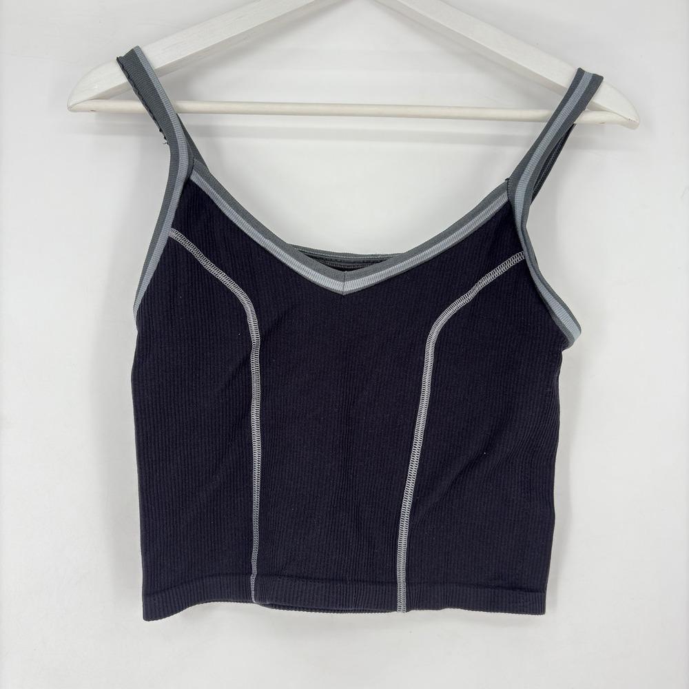 Out From Under Ribbed Cropped Tank Top Gray Trim XL